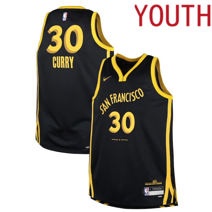 Youth Golden State Warriors 30 Stephen Curry Nike Black City Edition 2023-24 Swingman Replica NBA Jersey